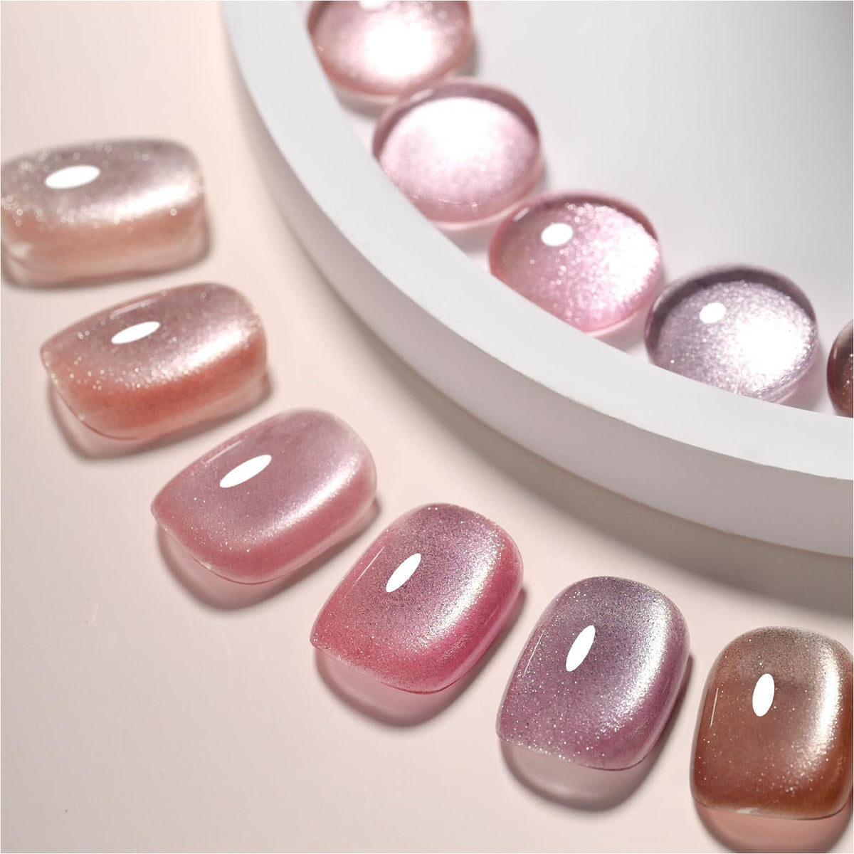 Gaoy Pink Ocean Cat Eye Gel Nail Polish Set - 6 Pack Holographic Nail Art For Diy Manicure