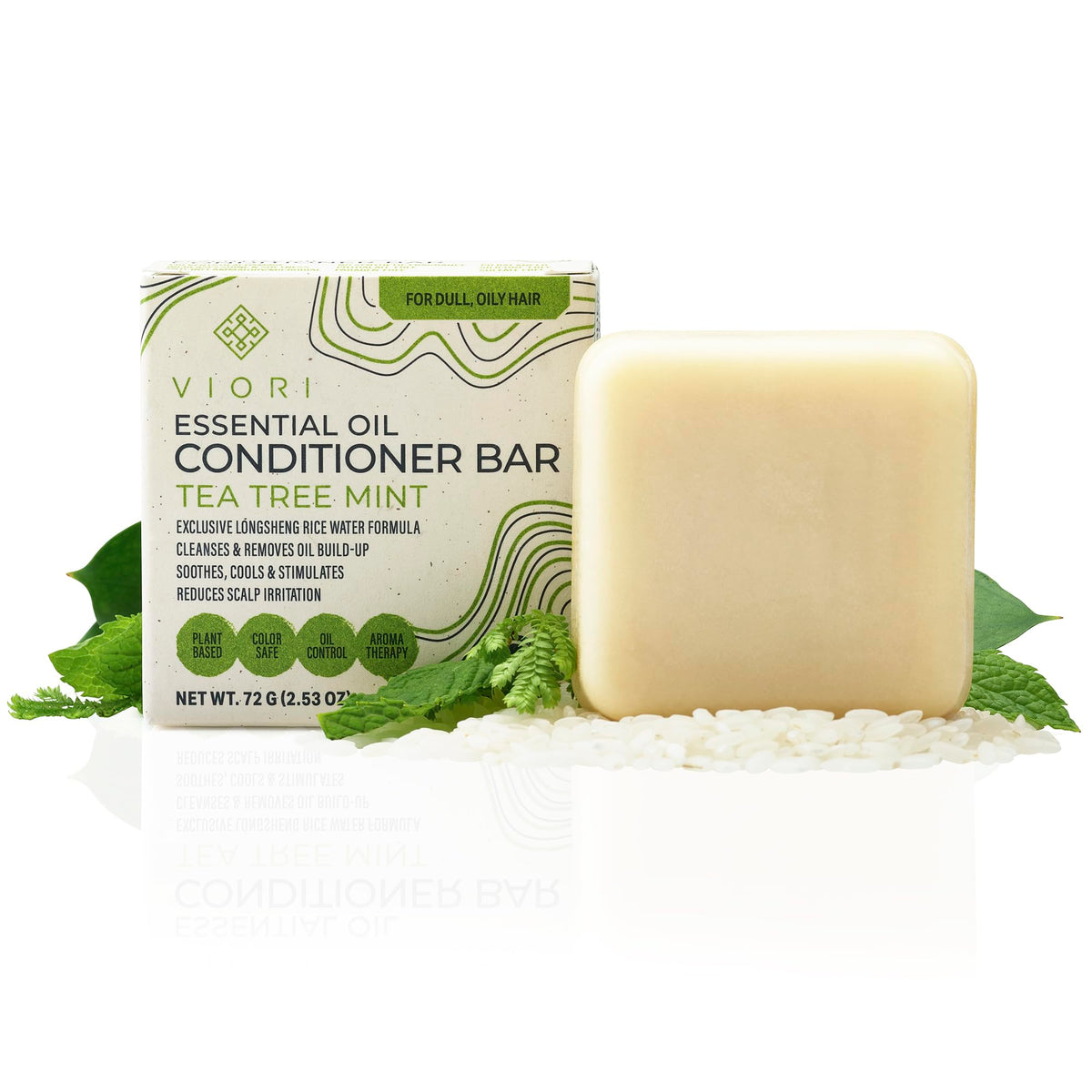 Viori Tea Tree Mint Conditioner Bar With Rice Water - Organic & Handcrafted, 2.53 Oz