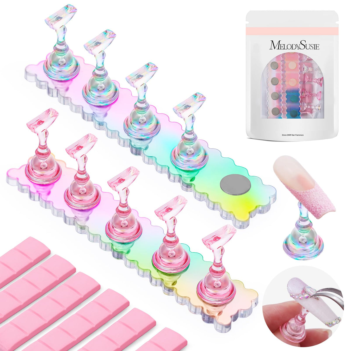 Melodysusie Aurora Nail Stand Set - 2 Acrylic Magnetic Stands For Press On Nails, Diy & Display