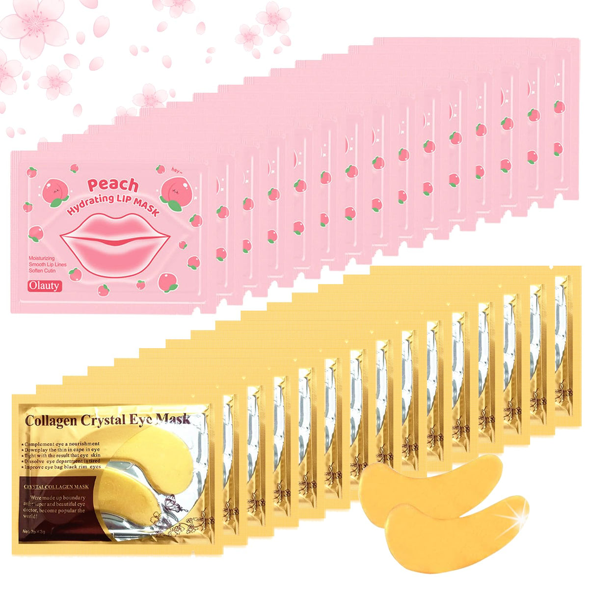 Xiuxixu 30 Pairs 24K Gold Eye & Lip Masks, Reduces Dark Circles & Fine Lines, Hydrating