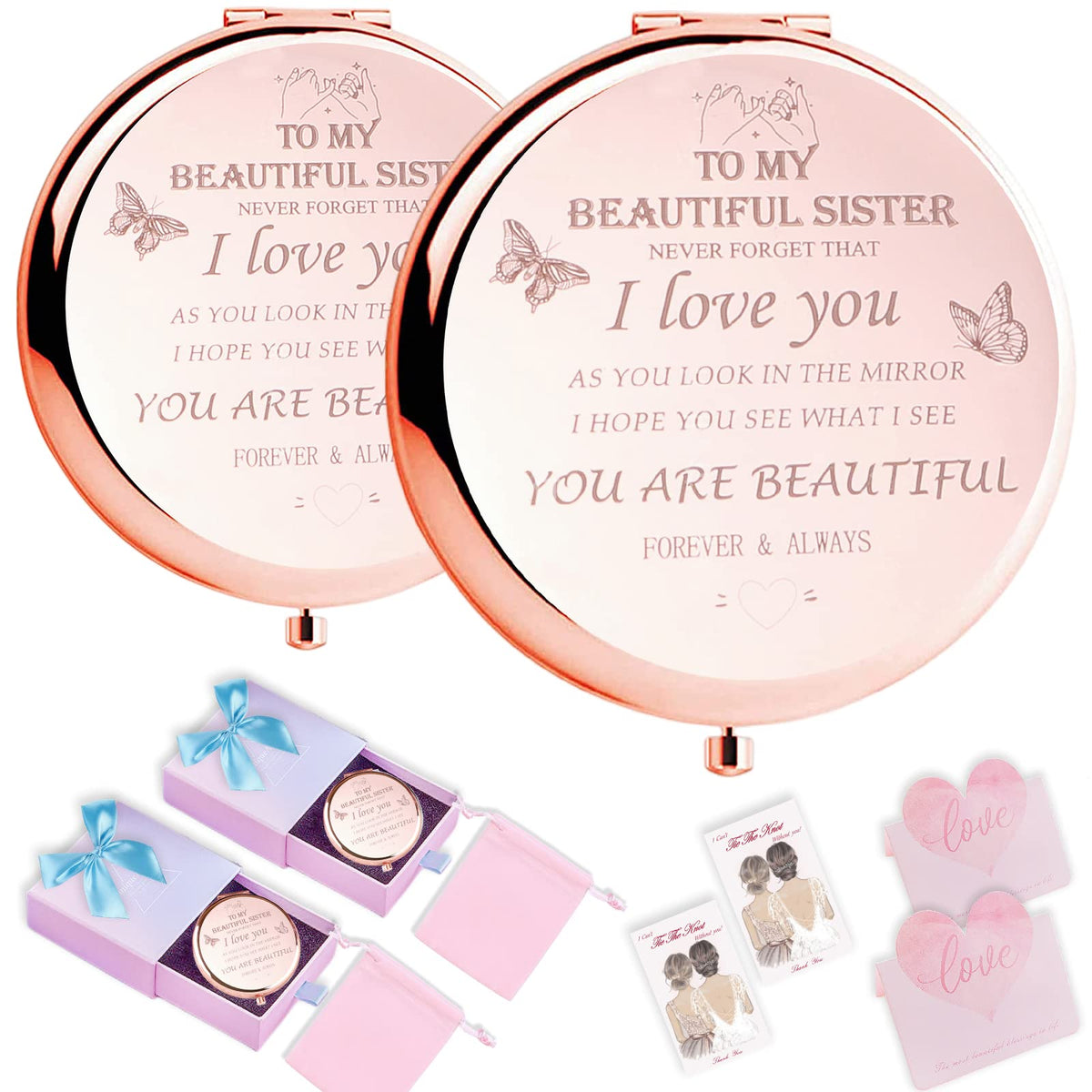 Hyouchang Rose Gold Compact Makeup Mirror - Perfect Sister Gifts For Any Occasion