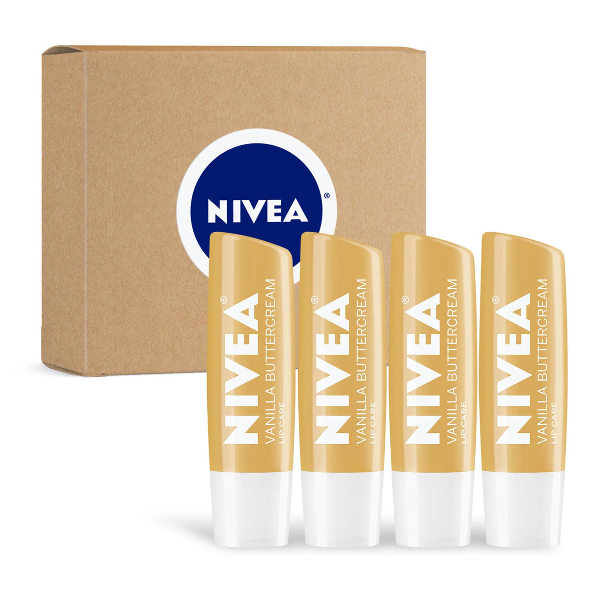 Nivea Vanilla Buttercream Lip Balm, Moisturizing Lip Care With Shea Butter, 0.17 Oz, Pack Of 4