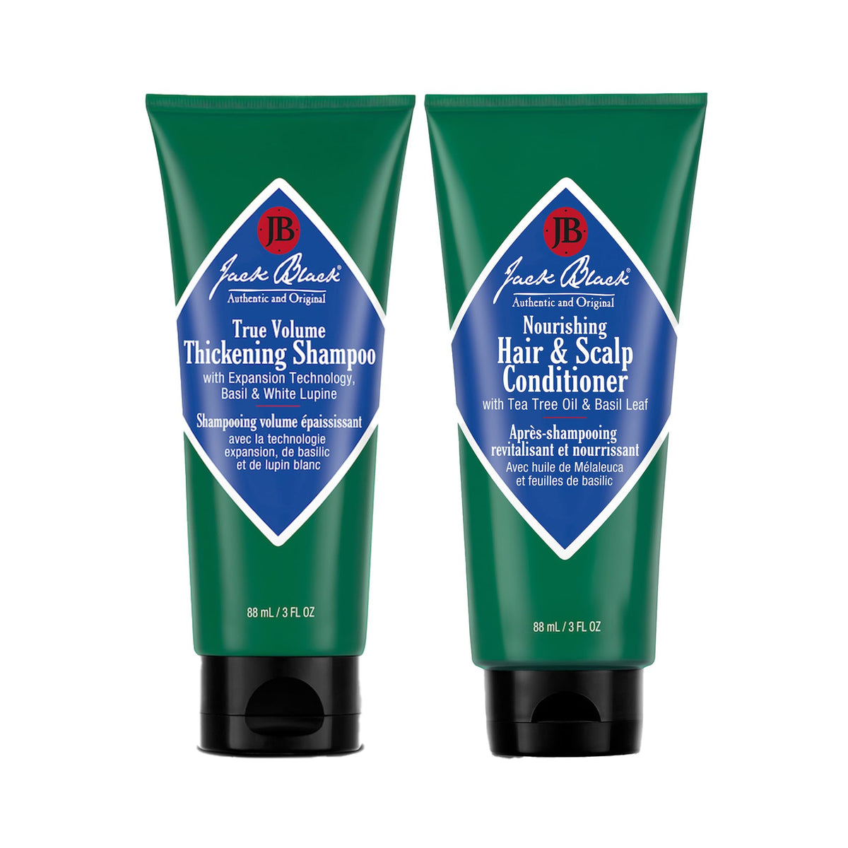 Jack Black Travel Hair Care Set - Thickening Shampoo & Nourishing Conditioner, Sulfate-Free, 3 Fl. Oz.