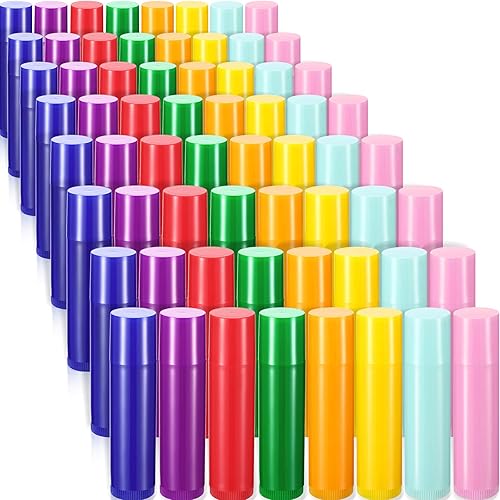 Maitys 64 Pack Refillable Lip Balm Tubes, 5Ml Rotatable Plastic Lipstick Containers, 8 Colors