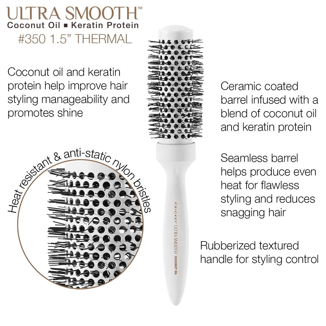 Cricket Ultra Smooth 1.5” Thermal Ceramic Hair Brush - Anti-Static, Heat-Resistant, Cranberry