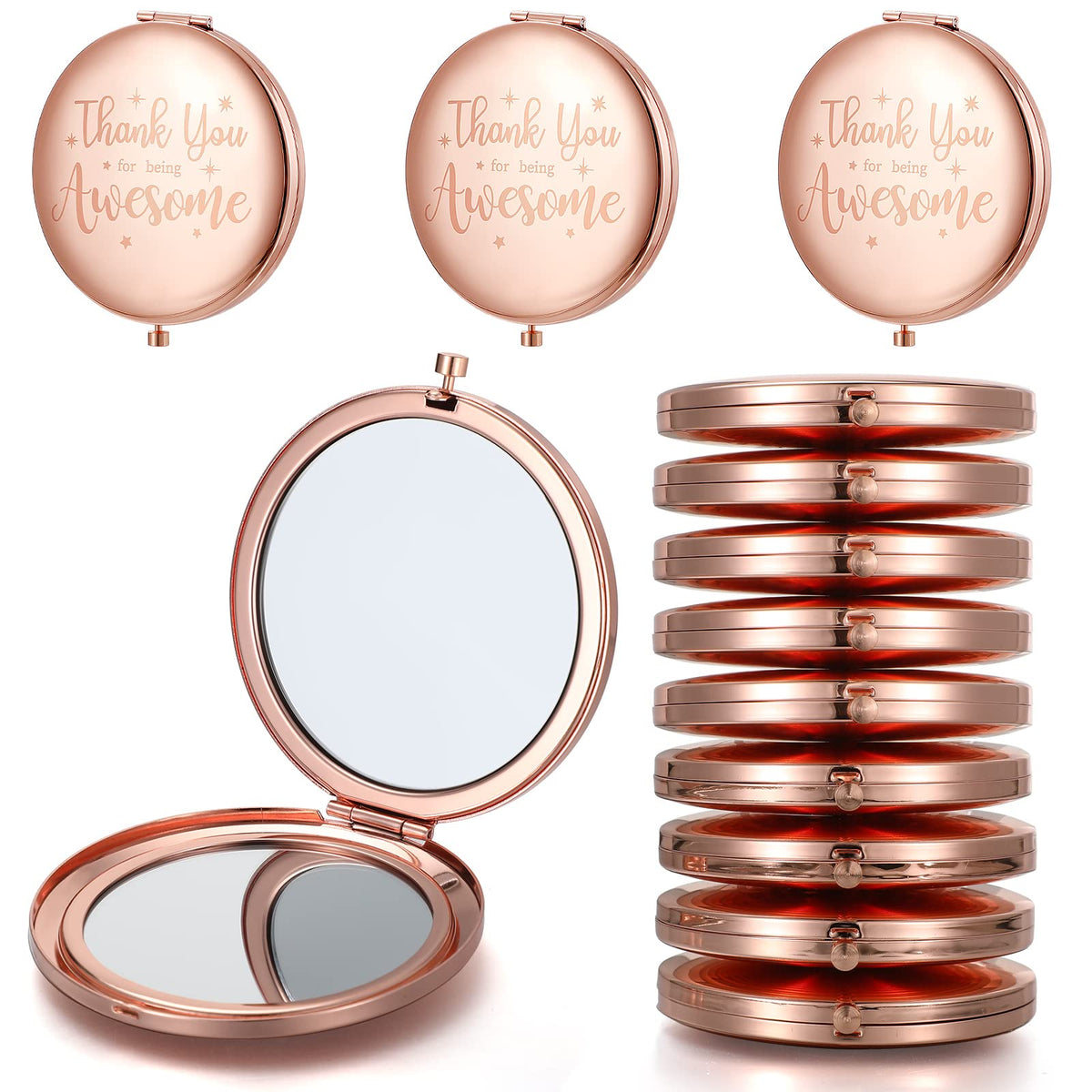 Roowest 12 Pcs Rose Gold Inspirational Compact Mirror Set For Women, Double-Sided Travel Makeup