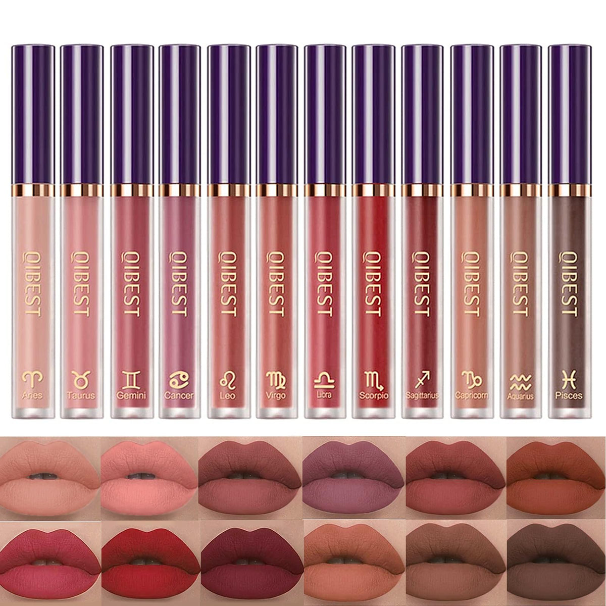 Lucknest 12Pcs Matte Liquid Lipstick Set, Waterproof Velvet Lip Gloss For Girls & Women