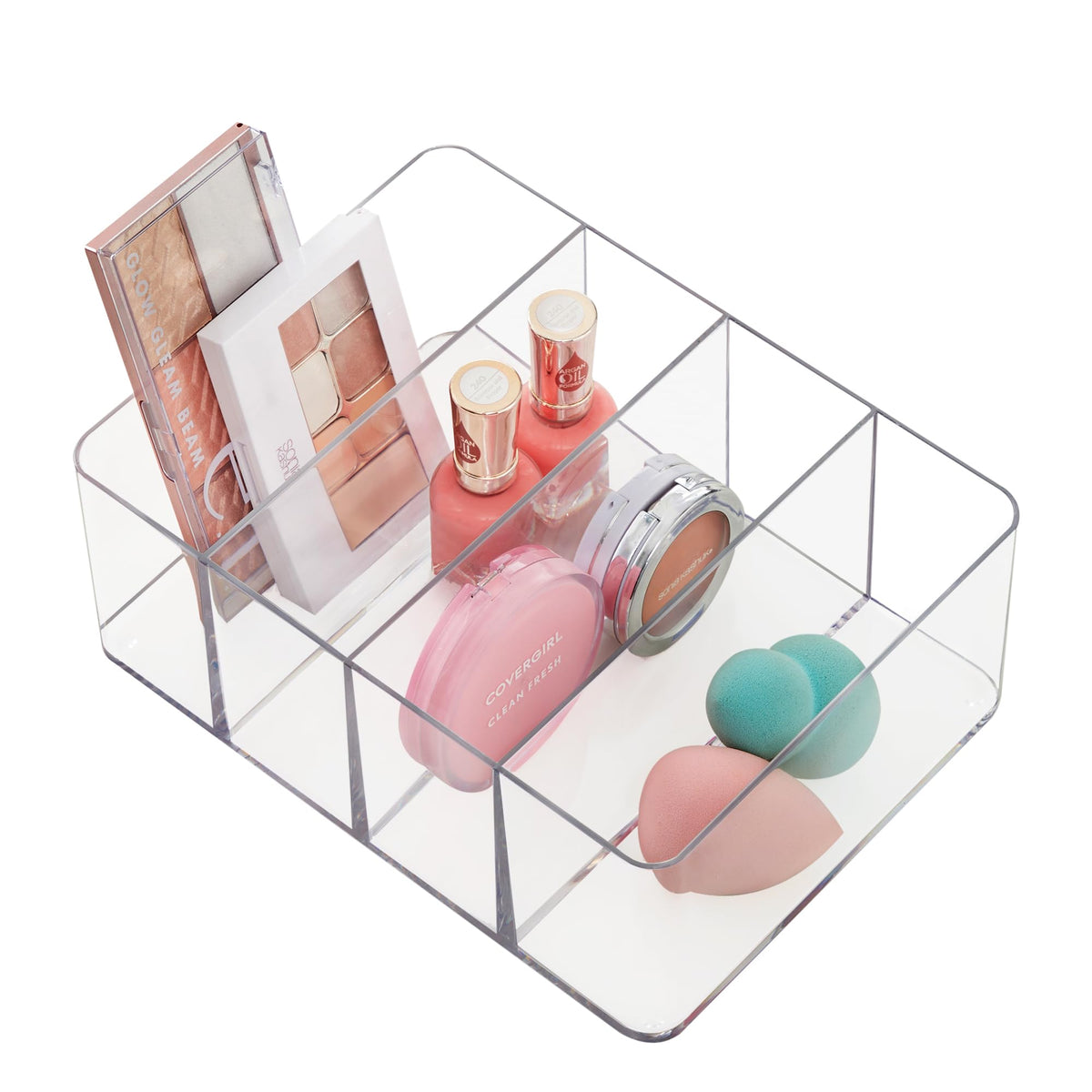 STORi Clear Plastic Makeup Organizer - 4-Compartment Vanity Storage Bin, Made in USA