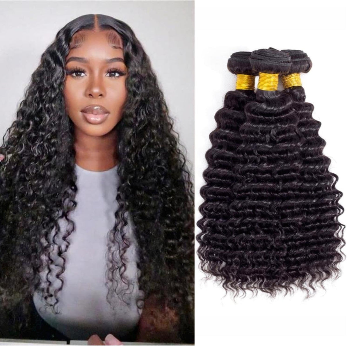 Siikap Deep Wave Bundles 18-20 Inch 10A Brazilian Virgin Human Hair Wet & Wavy Weave