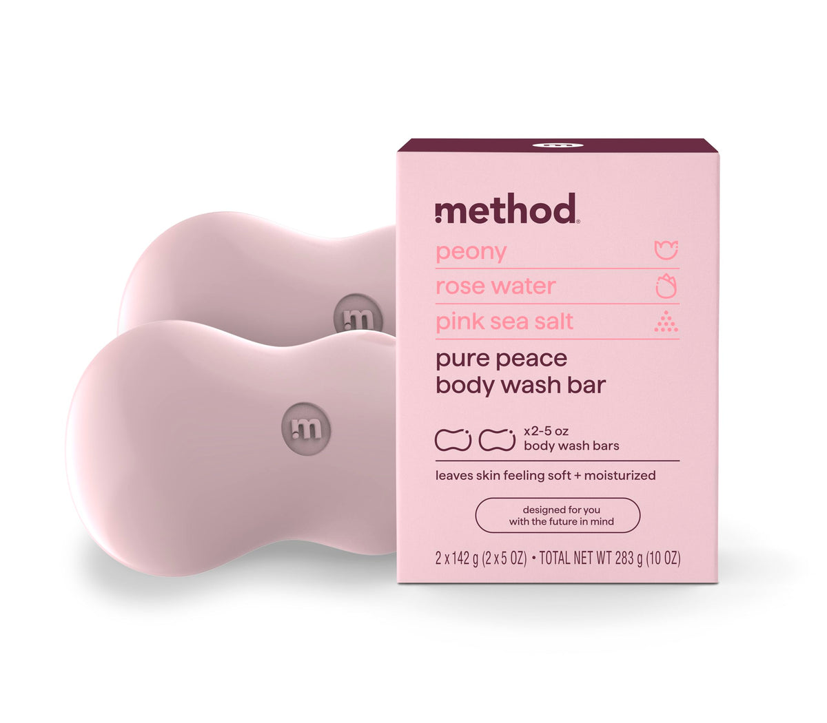 Method Bar Soap, Pure Peace - Rose Water & Peonies, Plastic Free, 2 Bars, 10Oz Total