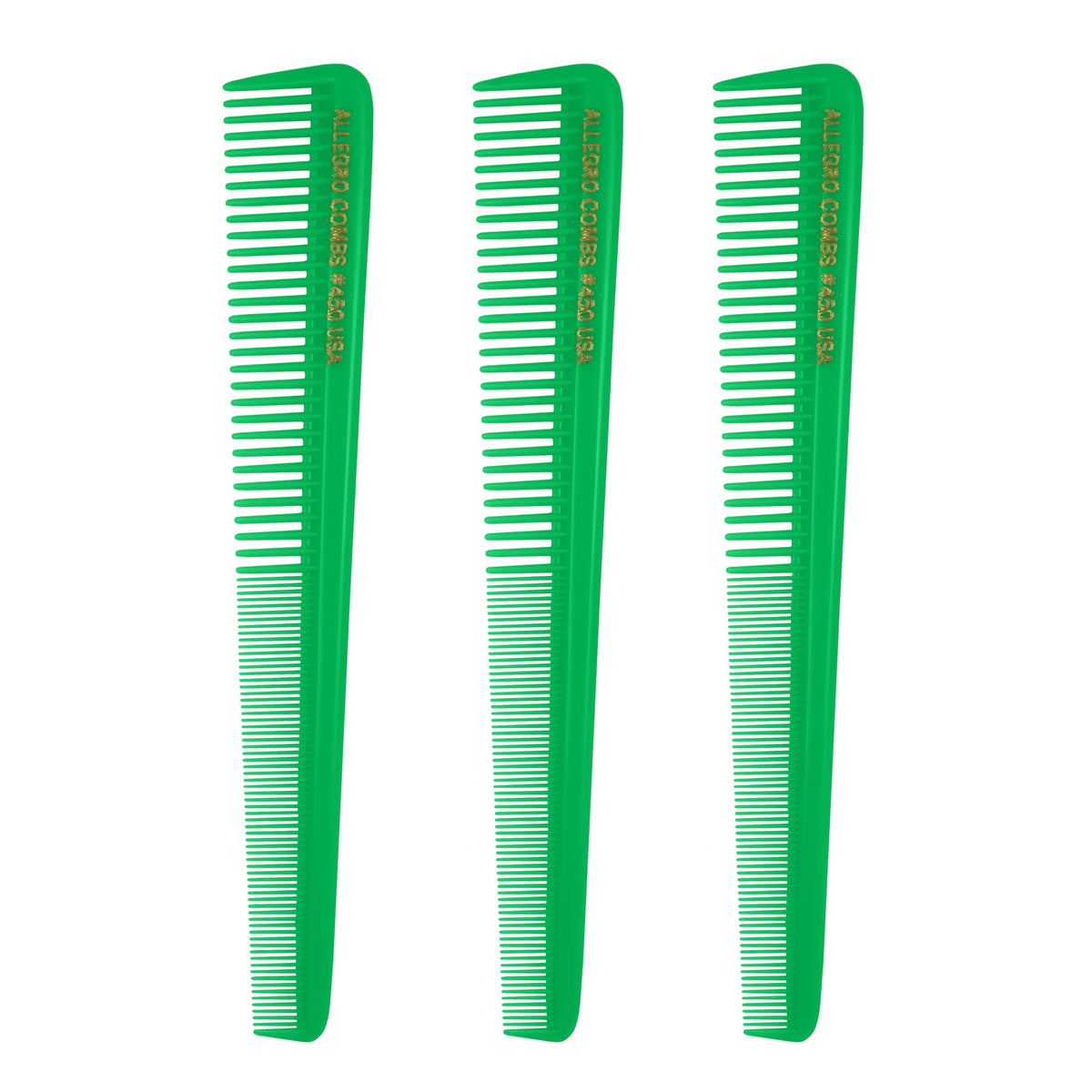 Allegro Combs Neon Green Tapered Hair Cutting Combs For Men & Women - 3 Pack, 7 Inch Long