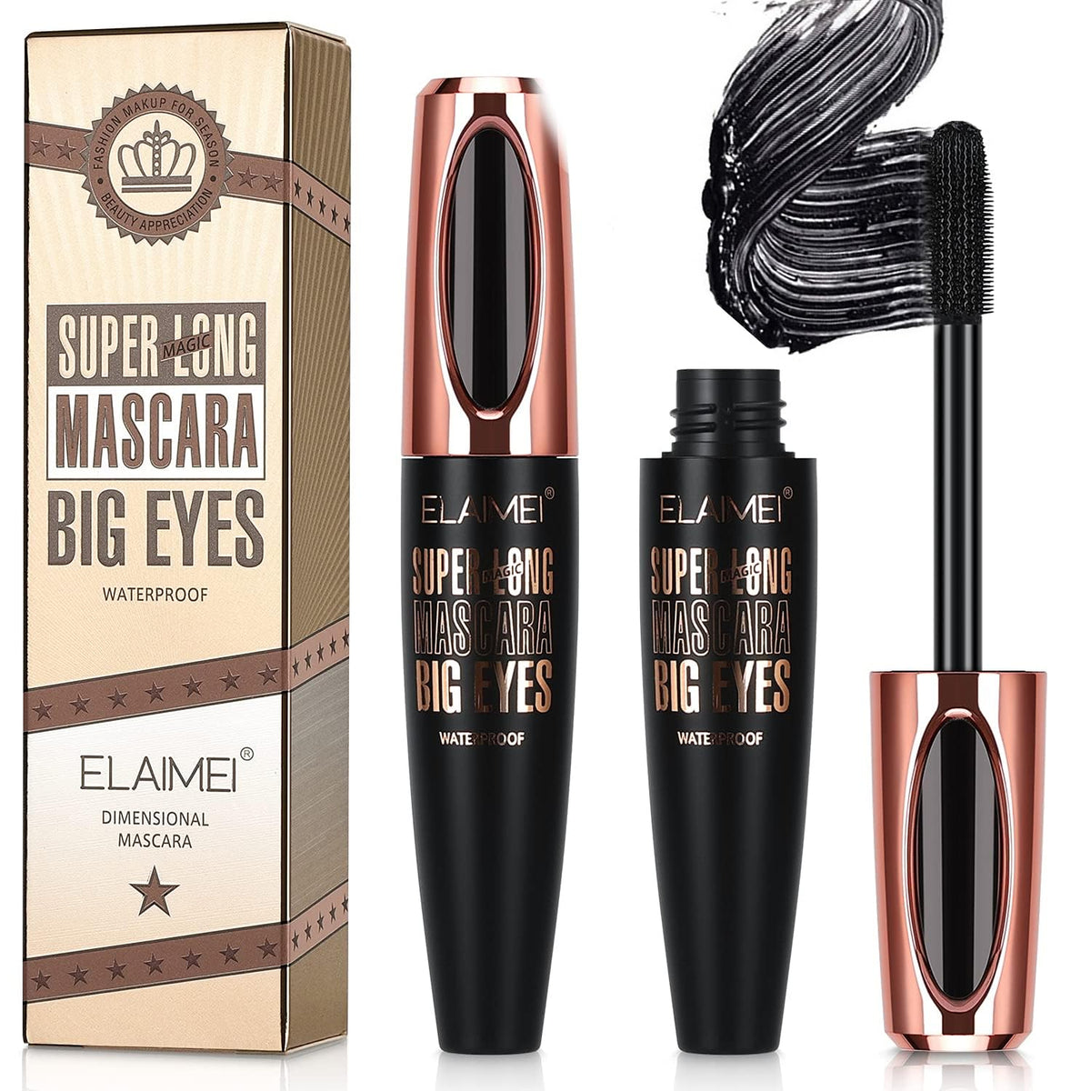 Skinosm 2 Pack Black Volume & Length Mascara - Waterproof, Smudge-Proof, Long-Lasting 4D