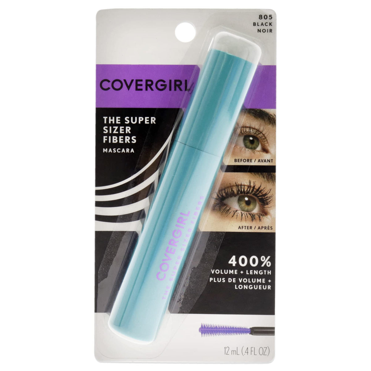 Covergirl Super Sizer Fibers Volumizing Mascara, Black 805, 0.35 Oz - Brush Included