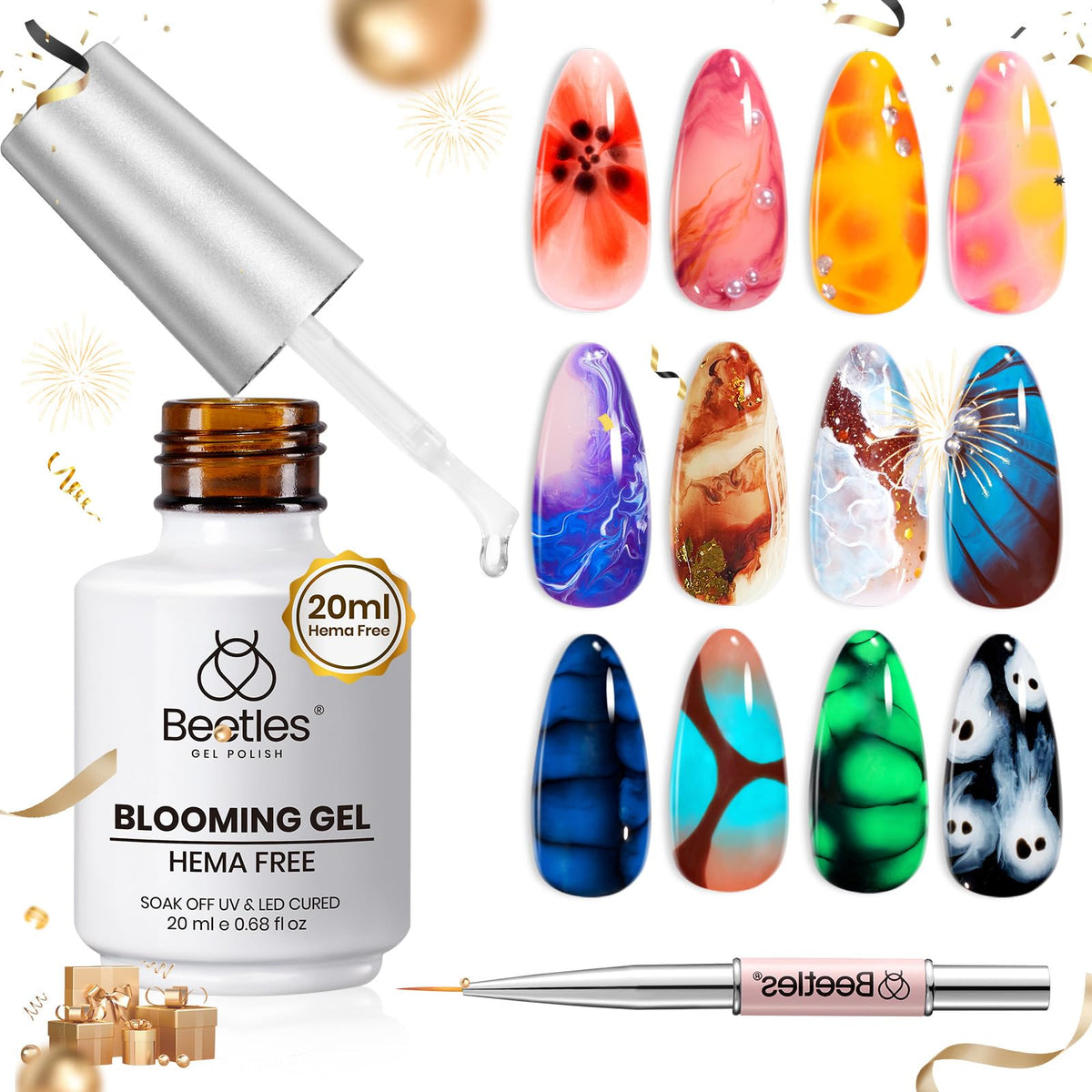 Beetles Nail Blooming Gel, 20Ml Hema Free Uv Gel For Floral Designs, Soak Off Polish