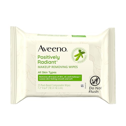 Aveeno Positively Radiant Makeup Remover Wipes - Hypoallergenic, Moisture-Rich, 25 Count