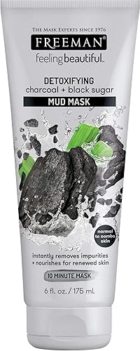 Freeman Charcoal & Black Sugar Mud Mask - Hydrating Facial Mask, 6 Oz Tube