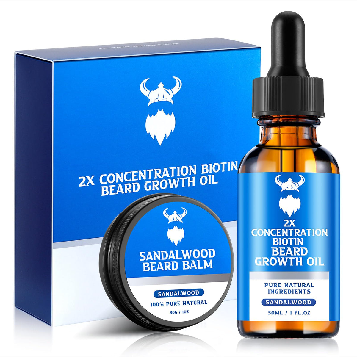 Mistysprite Beard Growth Kit - 2X Biotin Oil & Balm With Natural Ingredients, Sandalwood Scent