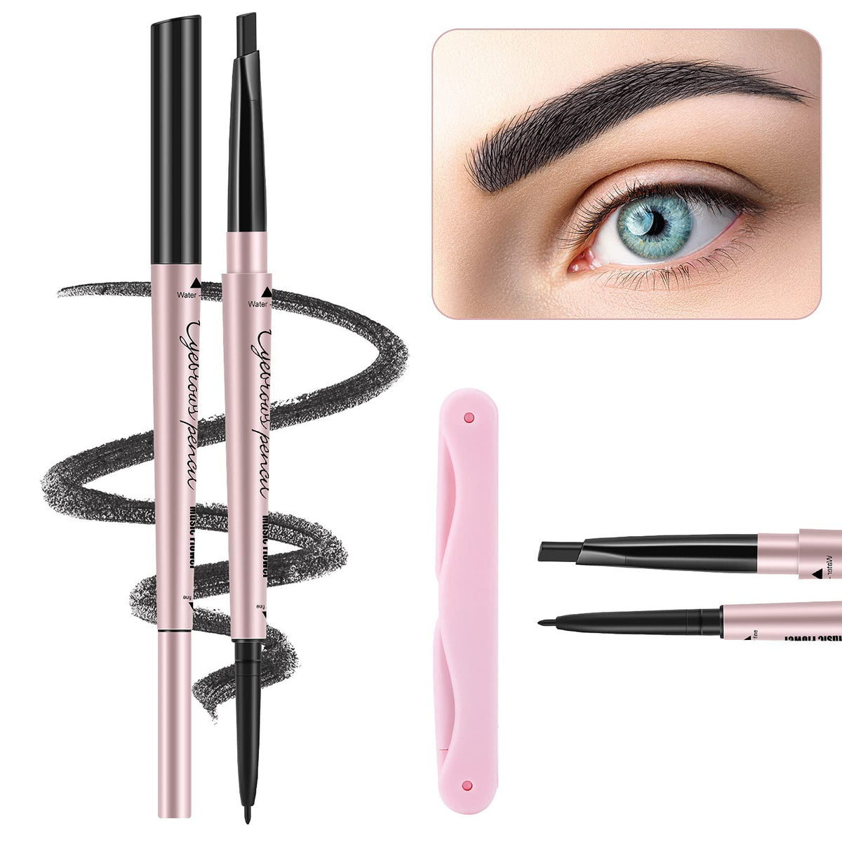 Turritopsisd Eyebrow Pencil And Trimmer, Dual-Ended Waterproof Brow Makeup, Black