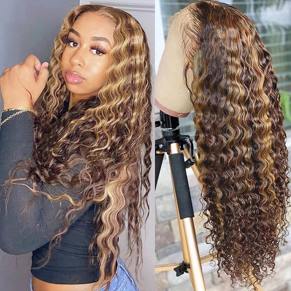 Pizazz 20&quot; Ombre Lace Front Wig - Human Hair, 180 Density, Deep Wave, HD Transparent, 4/