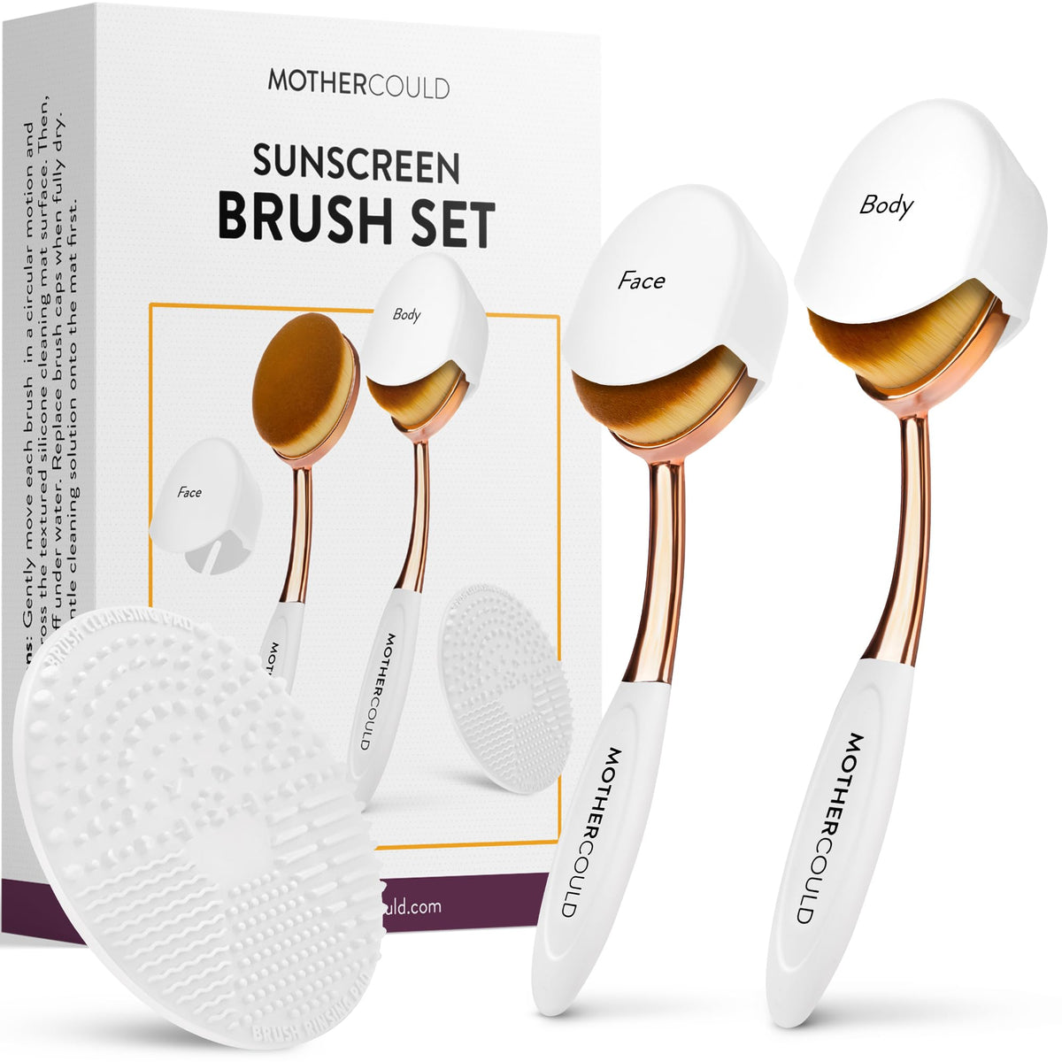 Mothercould Sunscreen Brush Set - Travel-Friendly Lotion Applicator For Kids & Adults (White)