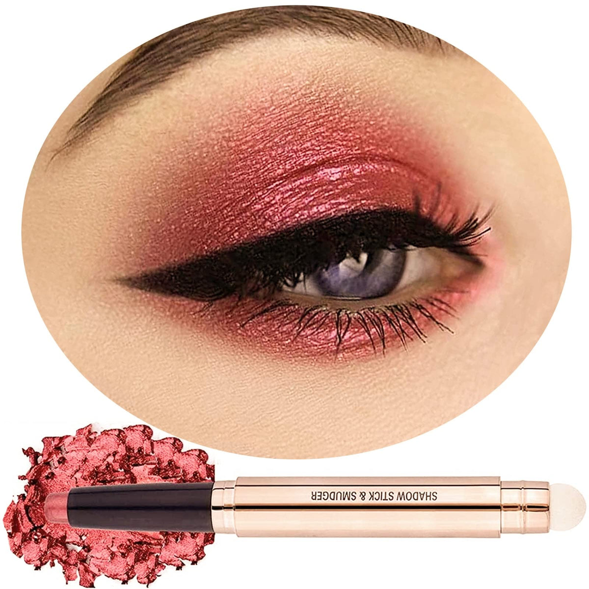 Oviqerki Rose Red Shimmer Eyeshadow Stick & Highlighter - Waterproof Makeup Pen #06