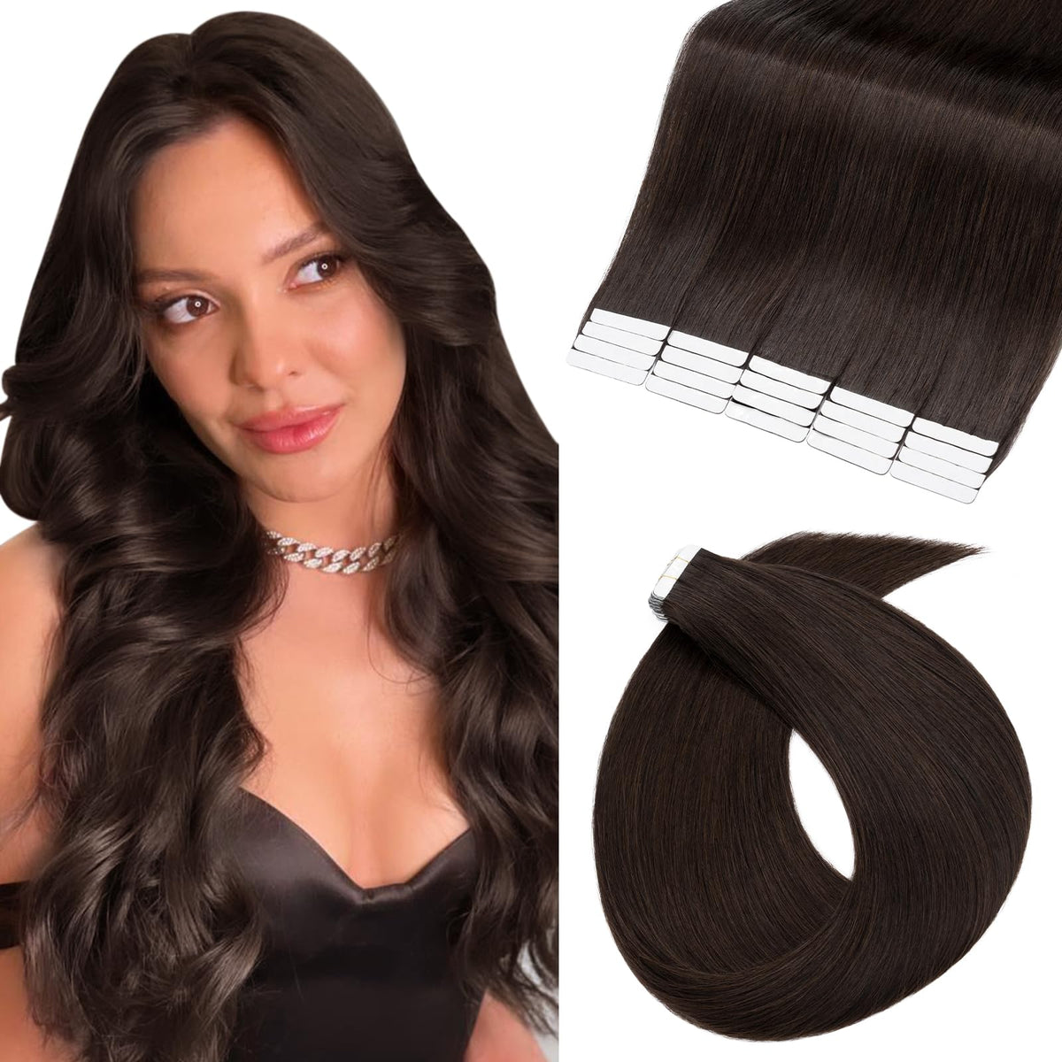 Benehair Dark Brown Remy Tape In Hair Extensions 14 Inch 40G - Seamless Human Hair #2, 20 Pcs