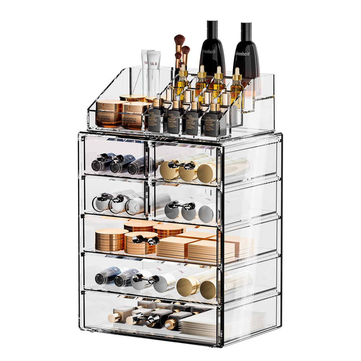 Zhiai Clear Makeup Organizer - Large Acrylic Cosmetic Storage With 3 Large & 4 Small Drawers