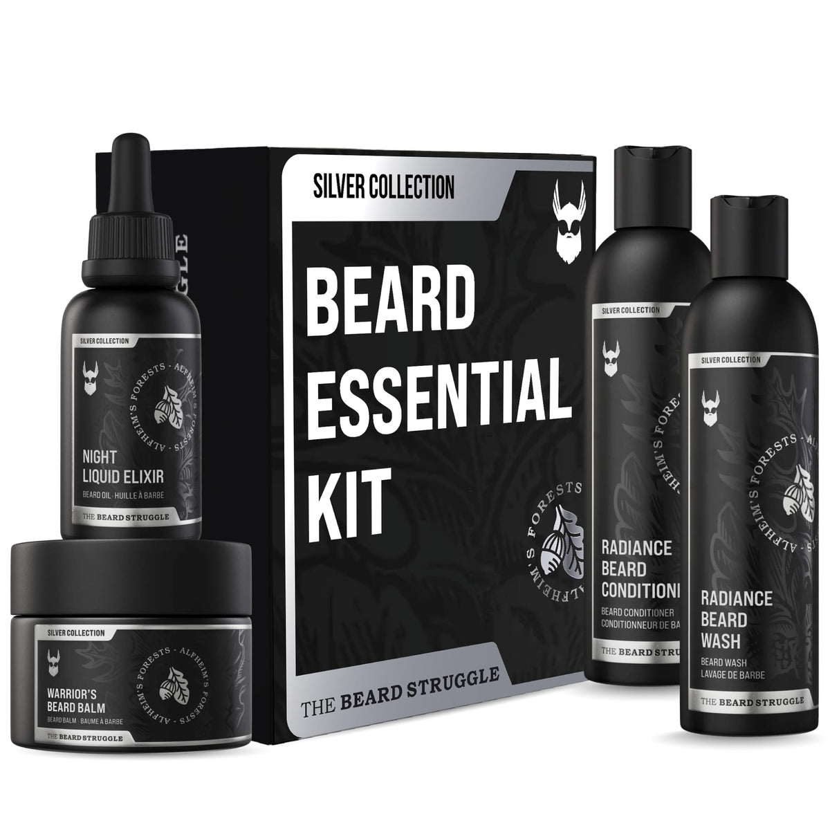 The Beard Struggle Beard Kit - Balm, Oil, Wash & Conditioner - Silver Collection, 4 Pack