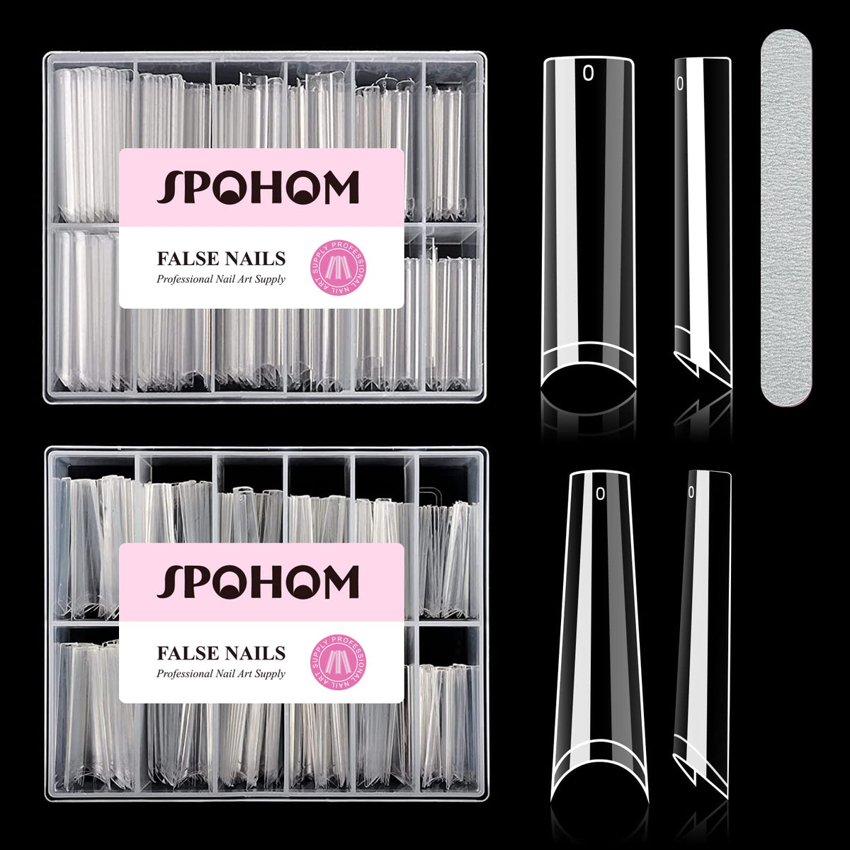 Spohom 480Pcs Clear Acrylic Nail Tips - Extra Long Coffin & Straight Style For Salon & Diy