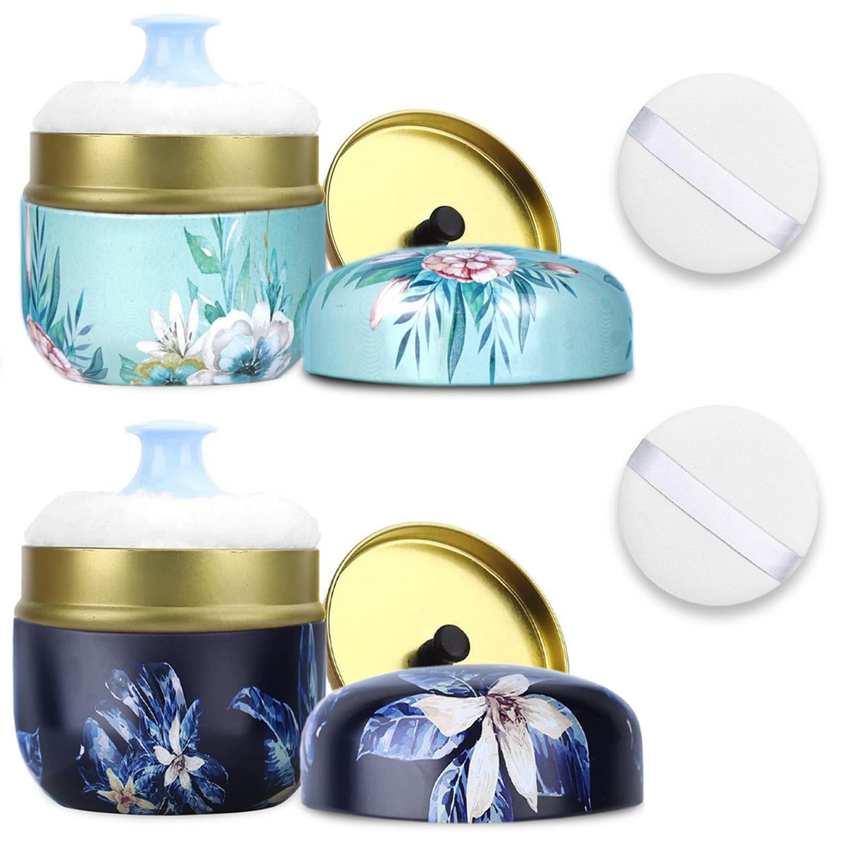 Shimido Portable Body Powder Puff & Container For Baby & Women - Dusting Powder Case (Dark Flower)