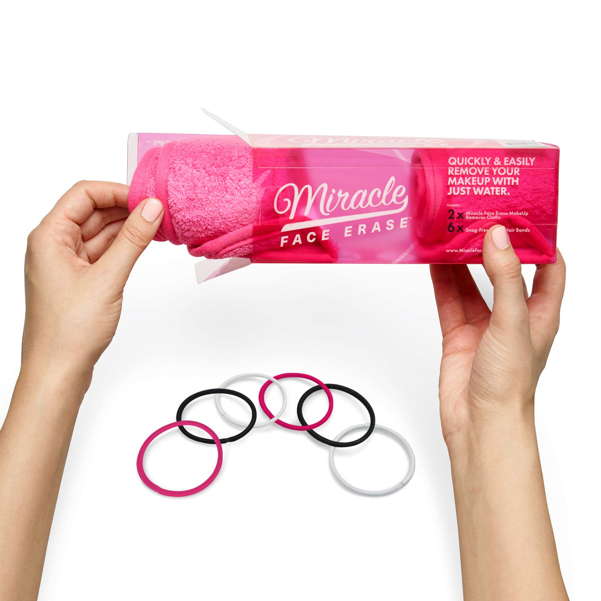 Miracle Face Erase Pink Makeup Remover Cloths, Chemical-Free Microfiber, 2 Count With Hair Ties