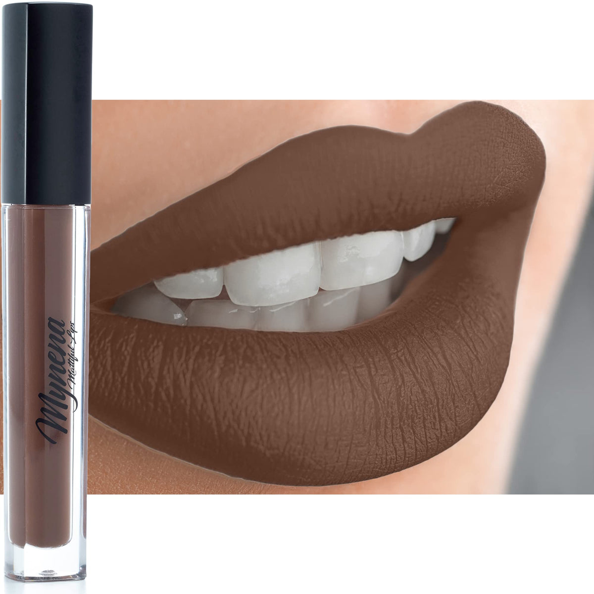 Mynena Brown Liquid Lipstick - Long Lasting, Kissproof, Waterproof, Matte, Gluten-Free, Cyndia