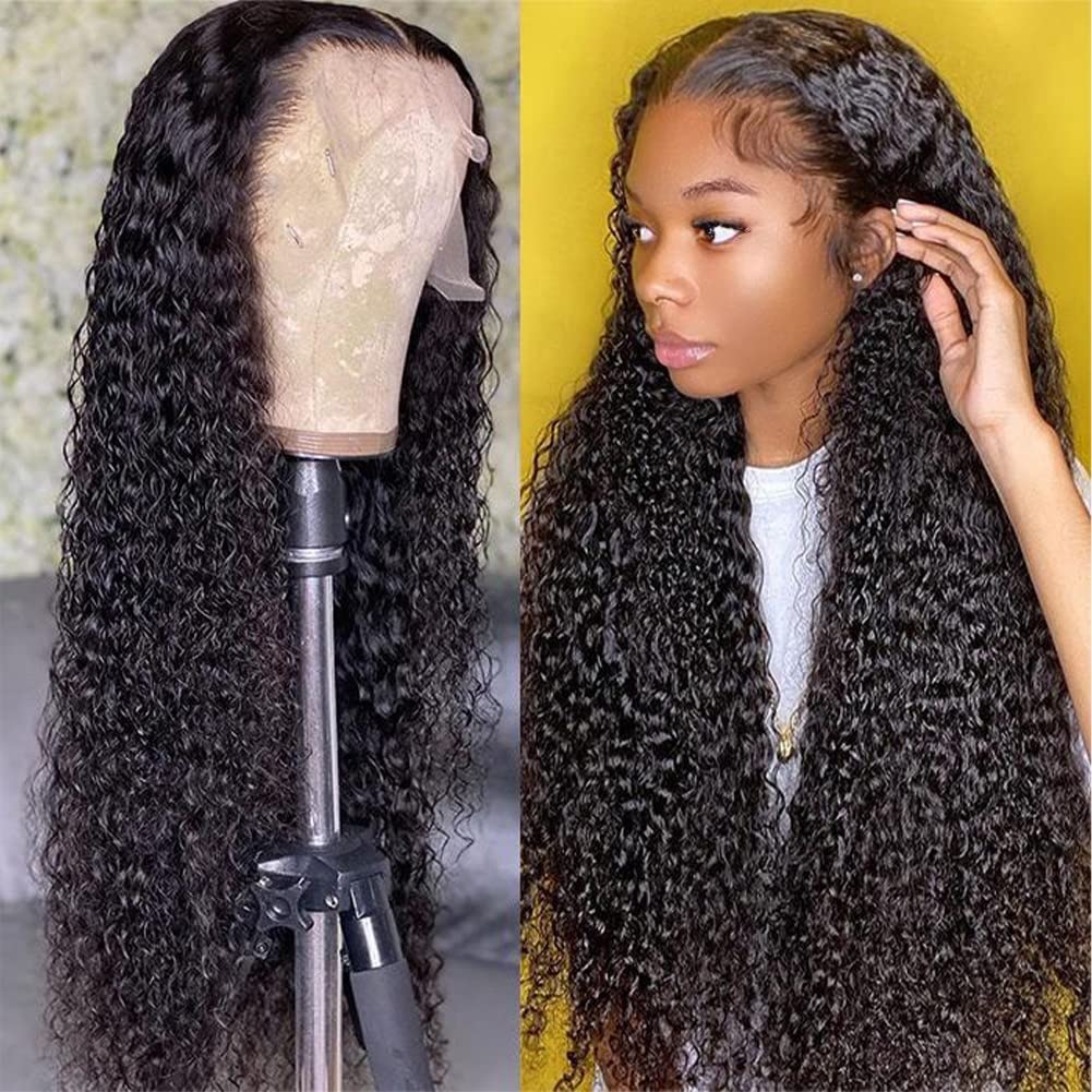 CYNOSURE 28&quot; HD Lace Front Wig - Human Hair, Pre Plucked, Kinky Curly, Natural Black, 