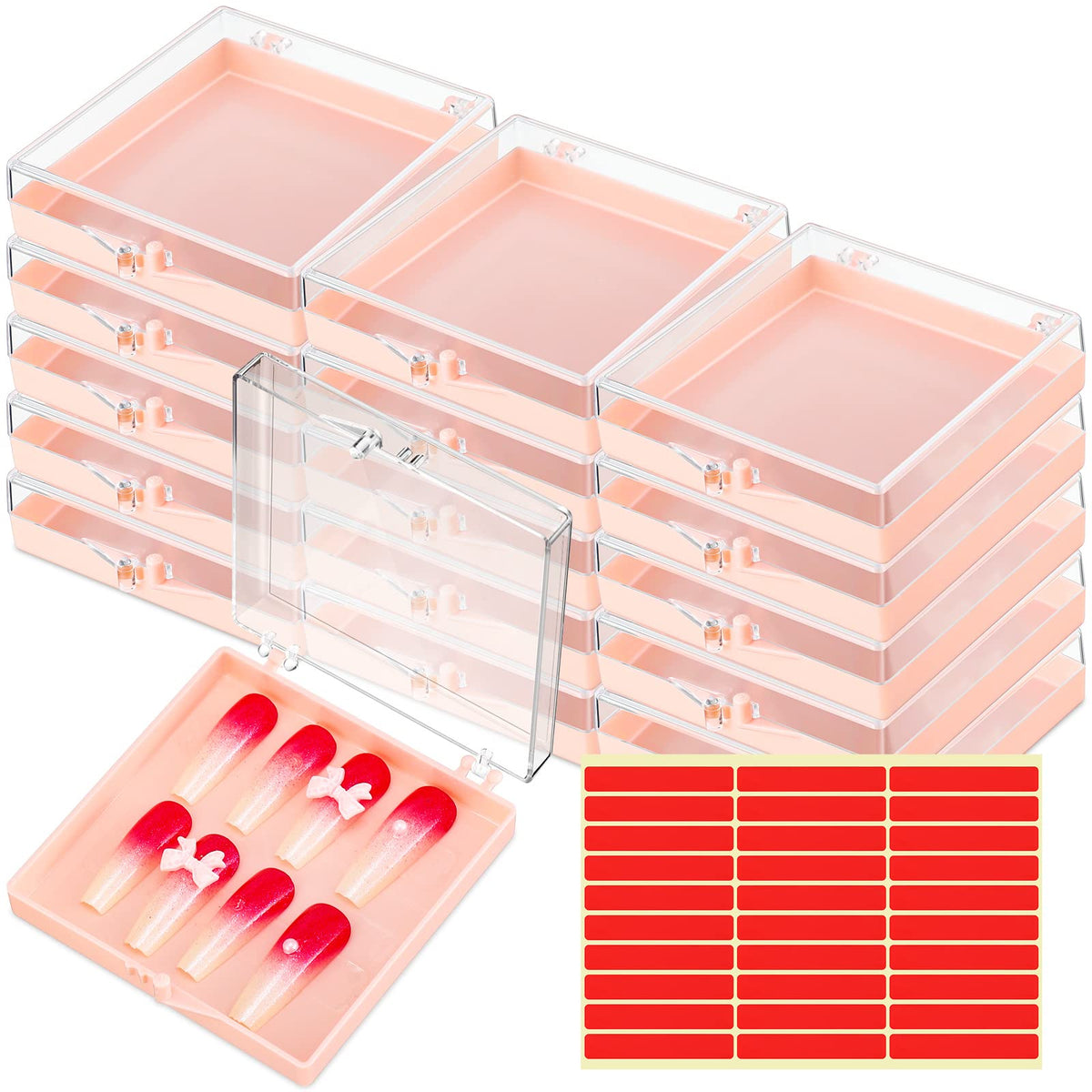 Landhoow 15 Pcs Press On Nail Display Case With Adhesive Tape - Pink Acrylic Organizer