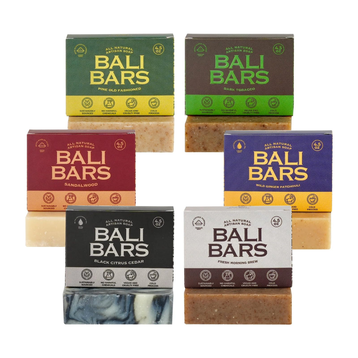 Bali Botanicals Men'S Natural Soap Bar Gift Set - Cold Process Castile, 6X4.5Oz Vegan Essential Oils