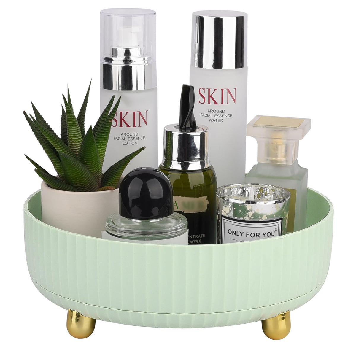 Anyoifax 360° Rotating Makeup Perfume Organizer Tray - Green Plastic For Dresser & Vanity