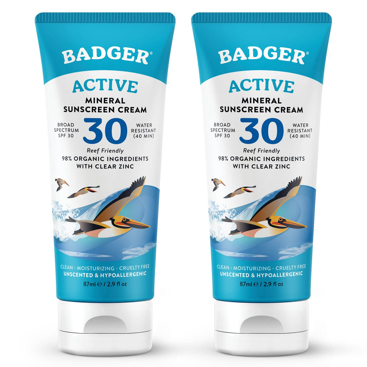 Badger Mineral Sunscreen Cream Spf 30 - All Natural, Zinc Oxide, Reef Safe, 2.9 Fl Oz (2