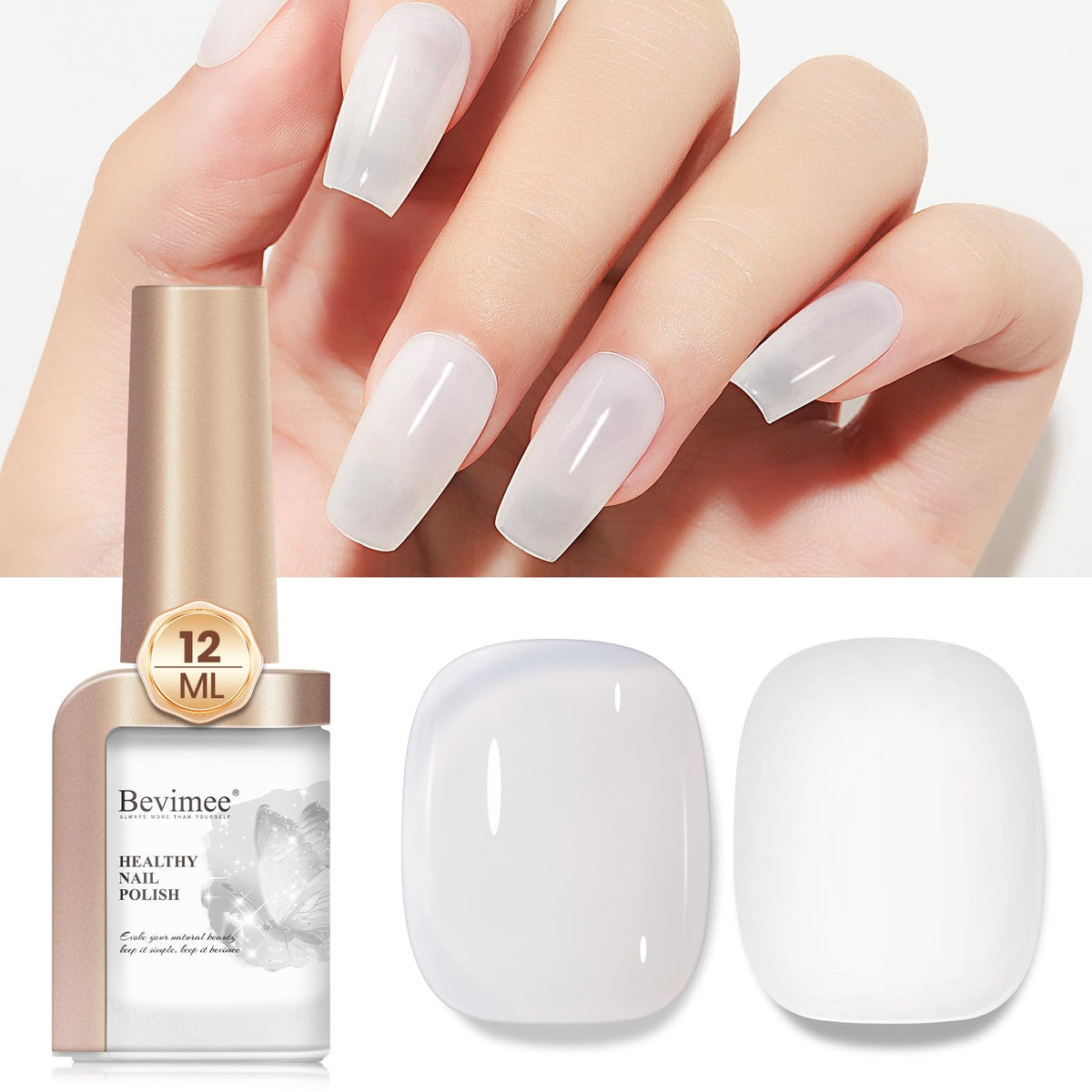 Bevimee Quick Dry Sheer Milky White Nail Polish - Water-Based, 12Ml, No Uv Needed