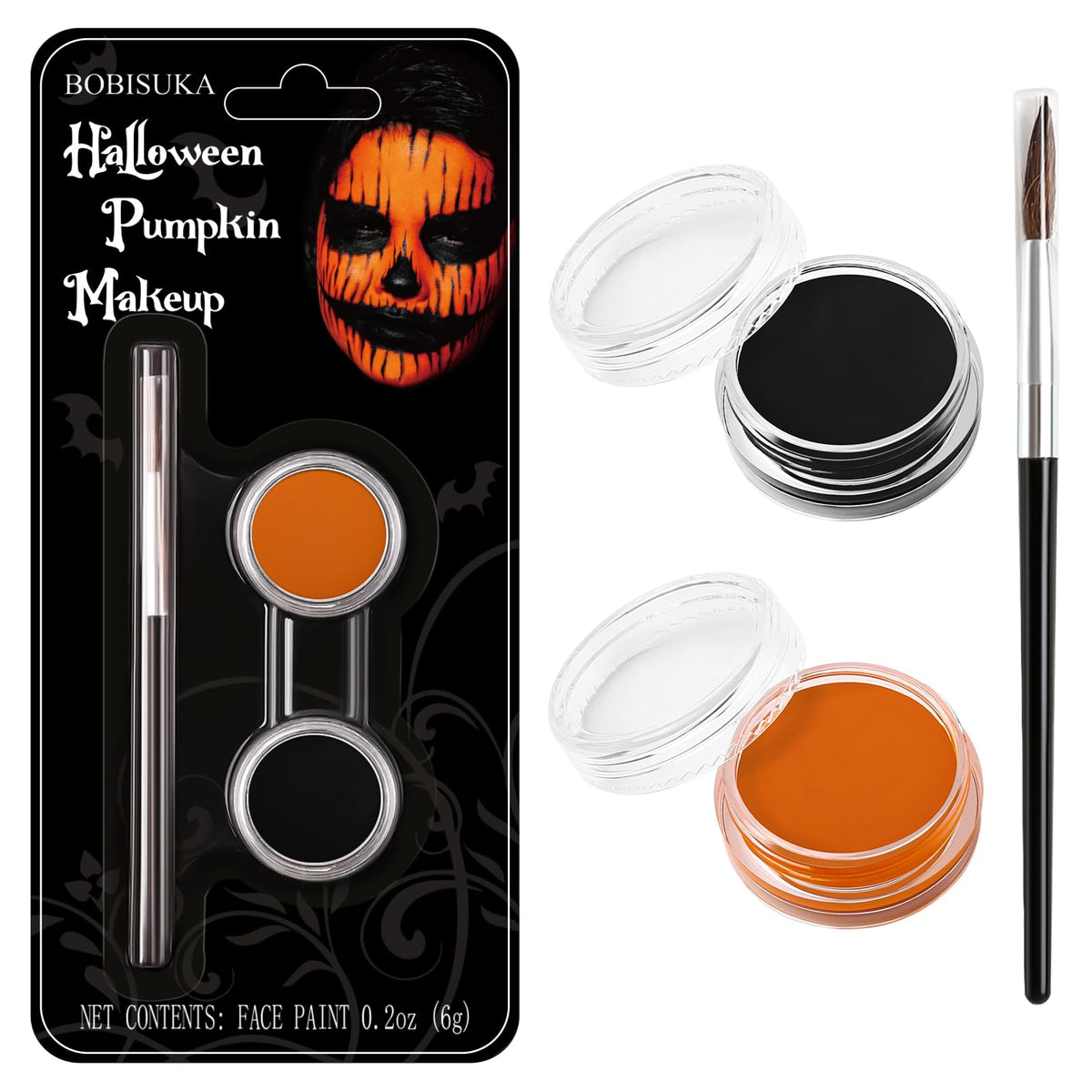 Bobisuka Black Orange Face Paint Kit - Non-Toxic Halloween Makeup For Kids & Adults