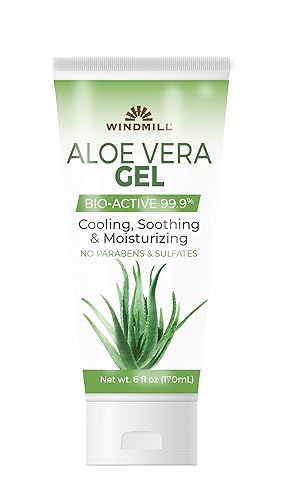 Windmill Aloe Vera Gel 99.9% Bio-Active, Cooling & Moisturizing, 6 Fl Oz, Paraben &