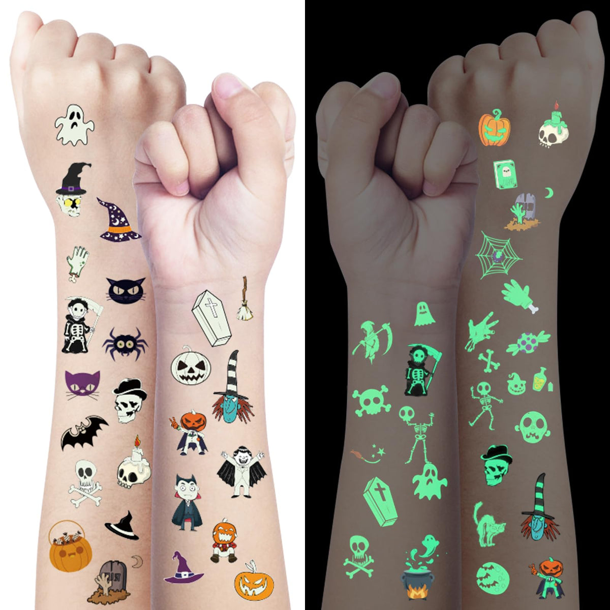 Iseobuoco Glow Halloween Temporary Tattoos For Kids - 400 Styles, Fun Party Supplies