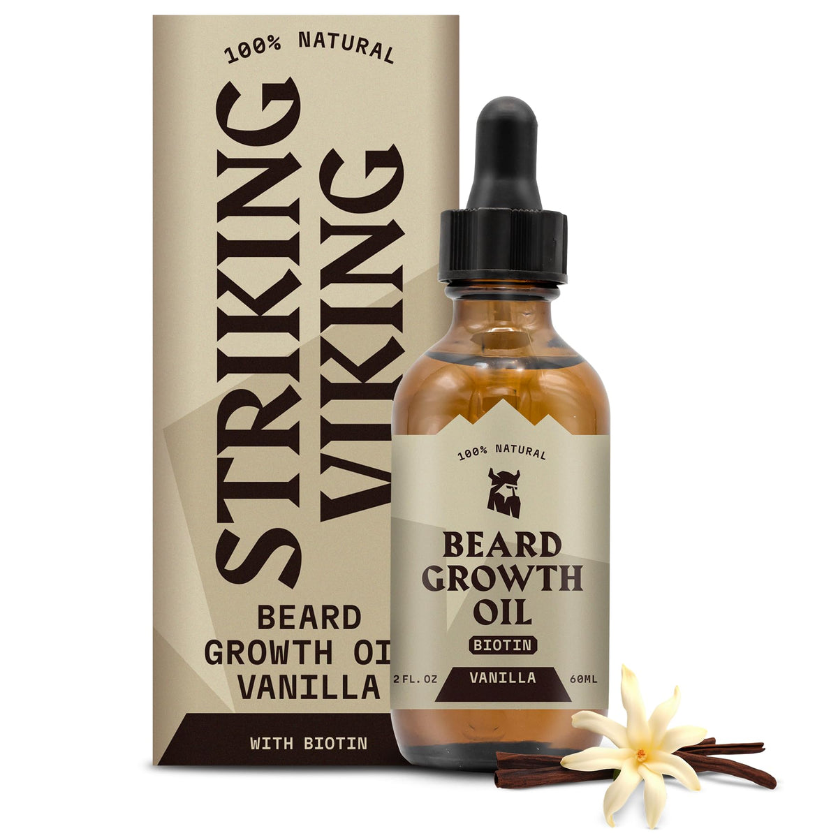 Striking Viking Beard Growth Oil With Biotin - Vanilla, Thickening & Conditioning, 2 Fl Oz