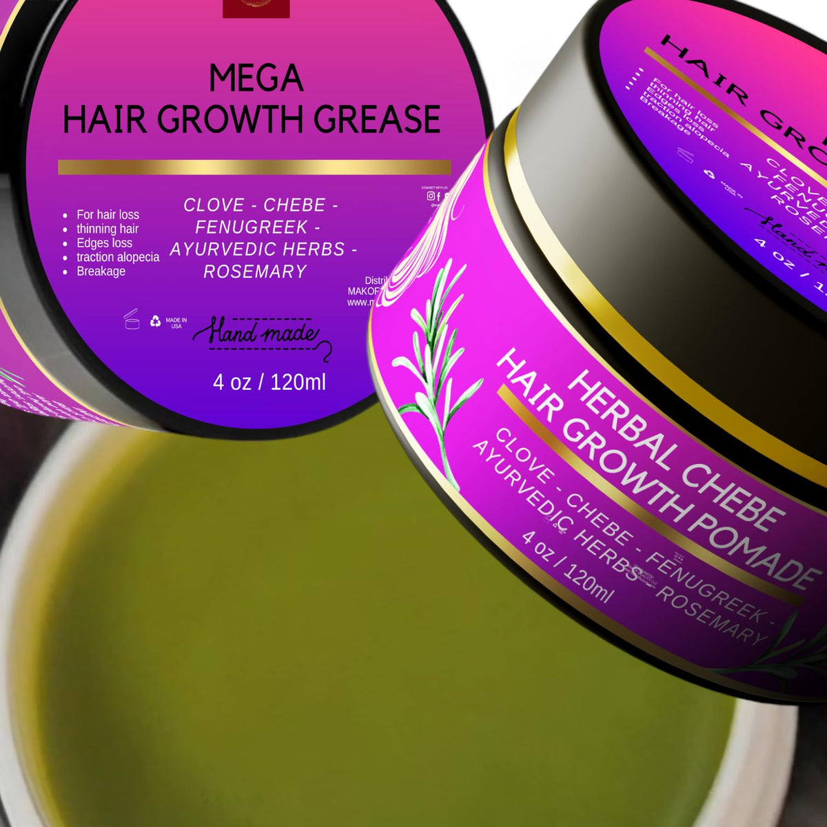 Makof Beauty Chebe Magic Hair Growth Grease With Organic Chebe, Rosemary & Moringa - 4 Oz