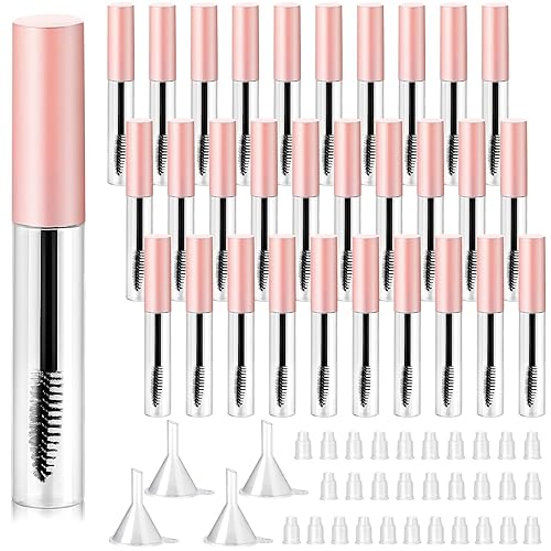 Maitys 30 Pack 10ml Pink Empty Mascara Tubes with Funnels for DIY Cosmetics and Castor Oil