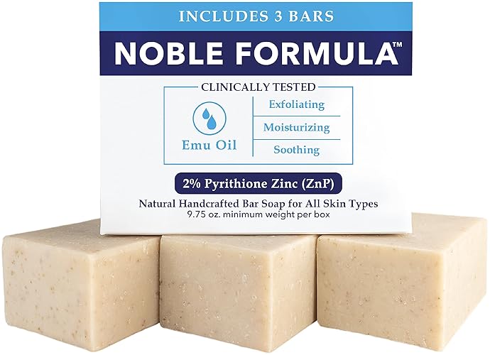 Noble Formula Emu Oil Soap Bar - 2% Pyrithione Zinc For Acne, Psoriasis, Eczema - 3 Bars