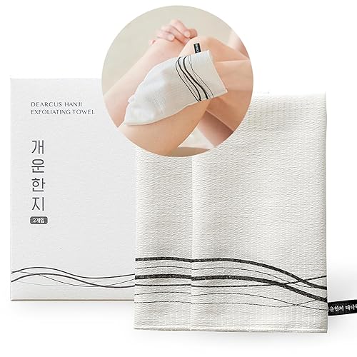 Dearcus Korean Exfoliating Washcloth Towel 2Pcs, Soft Hanji Scrub Mitt For Gentle Skin Care