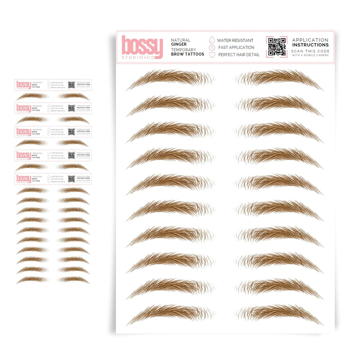 Brows By Bossy 5 Pack Waterproof Eyebrow Tattoos - Natural Ginger Peel Off Stickers For Men & Women