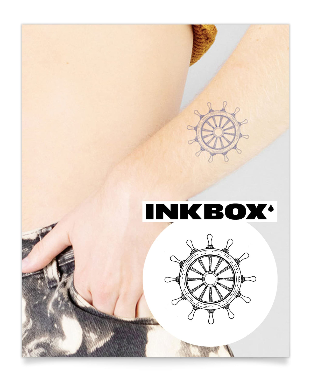 Inkbox Semi-Permanent Temporary Tattoo - Water-Resistant, Easy Application, 3X3 In, Take The Wheel