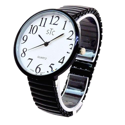 Geneva Black Super Large Face Stretch Band Watch - Easy To Read, Stylish Design