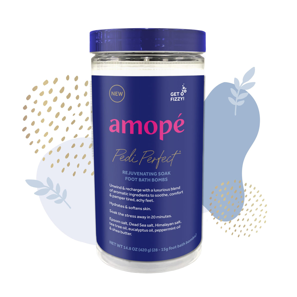 Amopé Pedi Perfect Foot Soak Bombs, Epsom & Himalayan Salt, Tea Tree Oil, 28 Ct